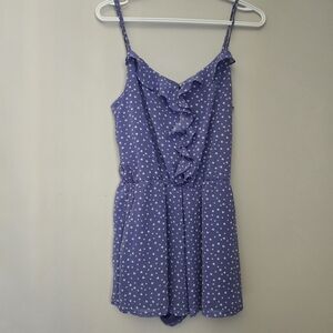 H&M Periwinkle Blue Heart Print Ruffle Jumpsuit